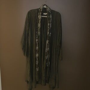 Cost Plus World Market Dark Green Embroidered Swim Coverup